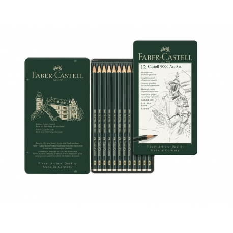 Art Set Boite Metal 12 Crayons Graphites Faber Castell 9000 ( 8B-2H )