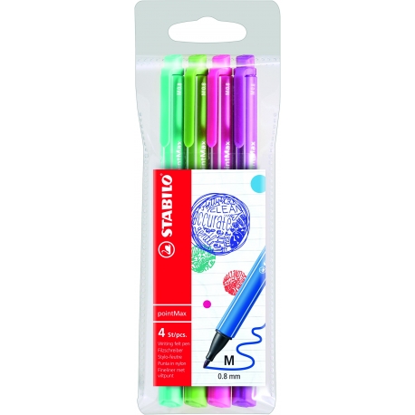 Pochette x 4 stylos-feutres STABILO pointMax - vert de glace + vert clair + rose + lilas