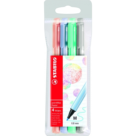 Pochette x 4 stylos-feutres STABILO pointMax - coloris pastel