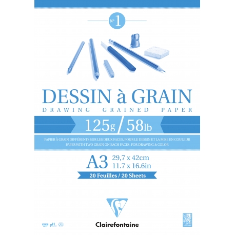 Bloc dessin à grain A3 20F 125g Trilingue