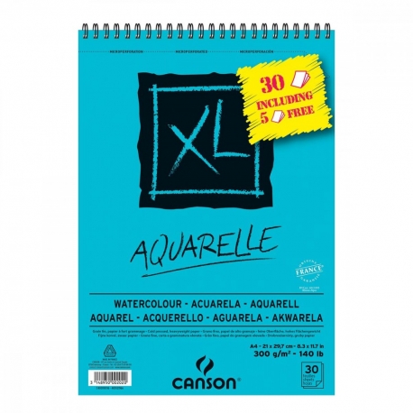 Album Spiral 30 Feuilles XL® Aquarelle A4 300G Grain Fin Blanc  Dont 5 Offertes