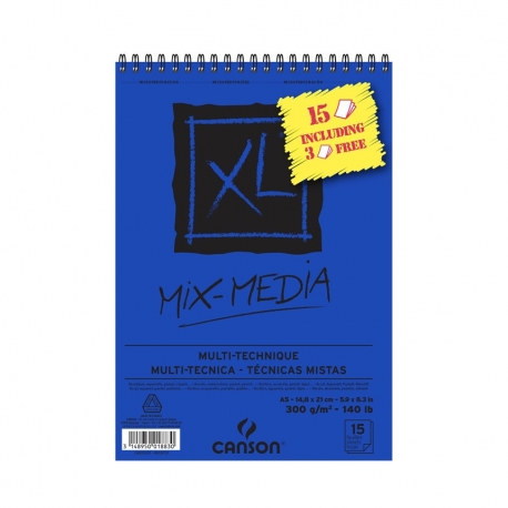 Album Spiral 15 Feuilles XL® Mix Media A5 300G Grain Fin Blanc Dont 3 Offertes