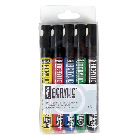 DecoMarker - Set 5 Marqueur peinture acrylique 1,2 mm couleurs Basiques