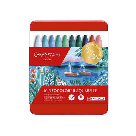 Caran D'Ache - Néocolor II Aquarellable Boite Beya Rebaï - 10 Couleurs Tons Froids