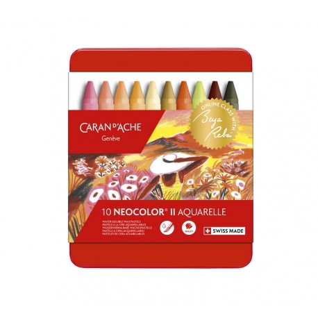 Caran D'Ache - Néocolor II Aquarellable Boite Beya Rebaï - 10 Couleurs Tons Chauds