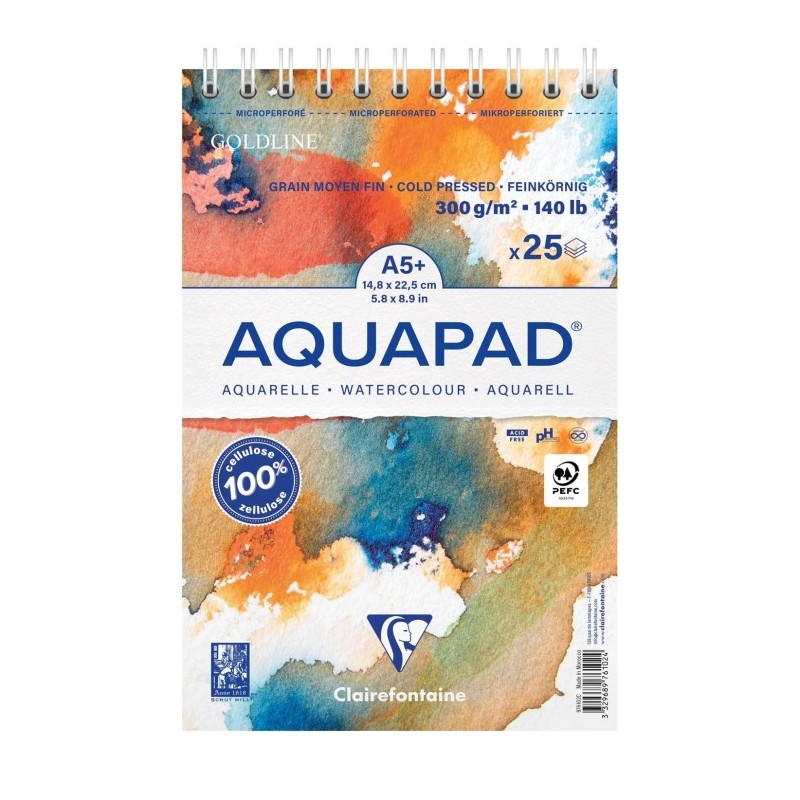 Bloc spiralé papier aquarelle Aquapad 300g A5+ Bloc spiralé papier aquarelle Aquapad 300g A5+
