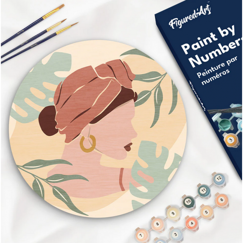 Peinture par Numéro sur Disque en bois - Femme au Turban de profil Peinture par Numéro sur Disque en bois - Femme au Turban de profil